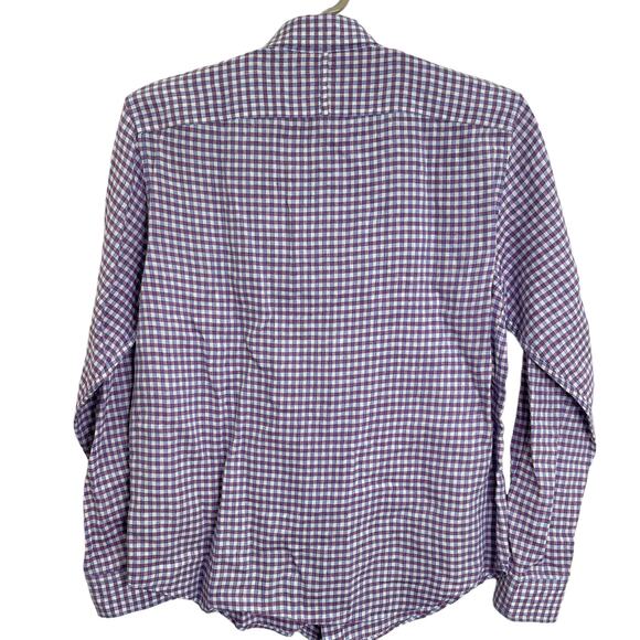 Banana Republic Mens 100% Linen Button Down Shirt Red Blue Plaid Medium - Picture 6 of 7
